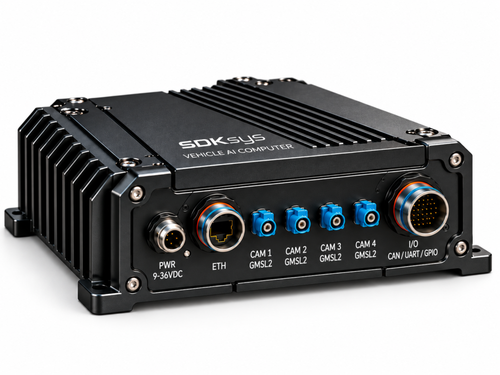 Rugged Vehicle Edge AI Computer with NVIDIA Jetson Orin NX 16GB and four GMSL2 FAKRA camera inputs